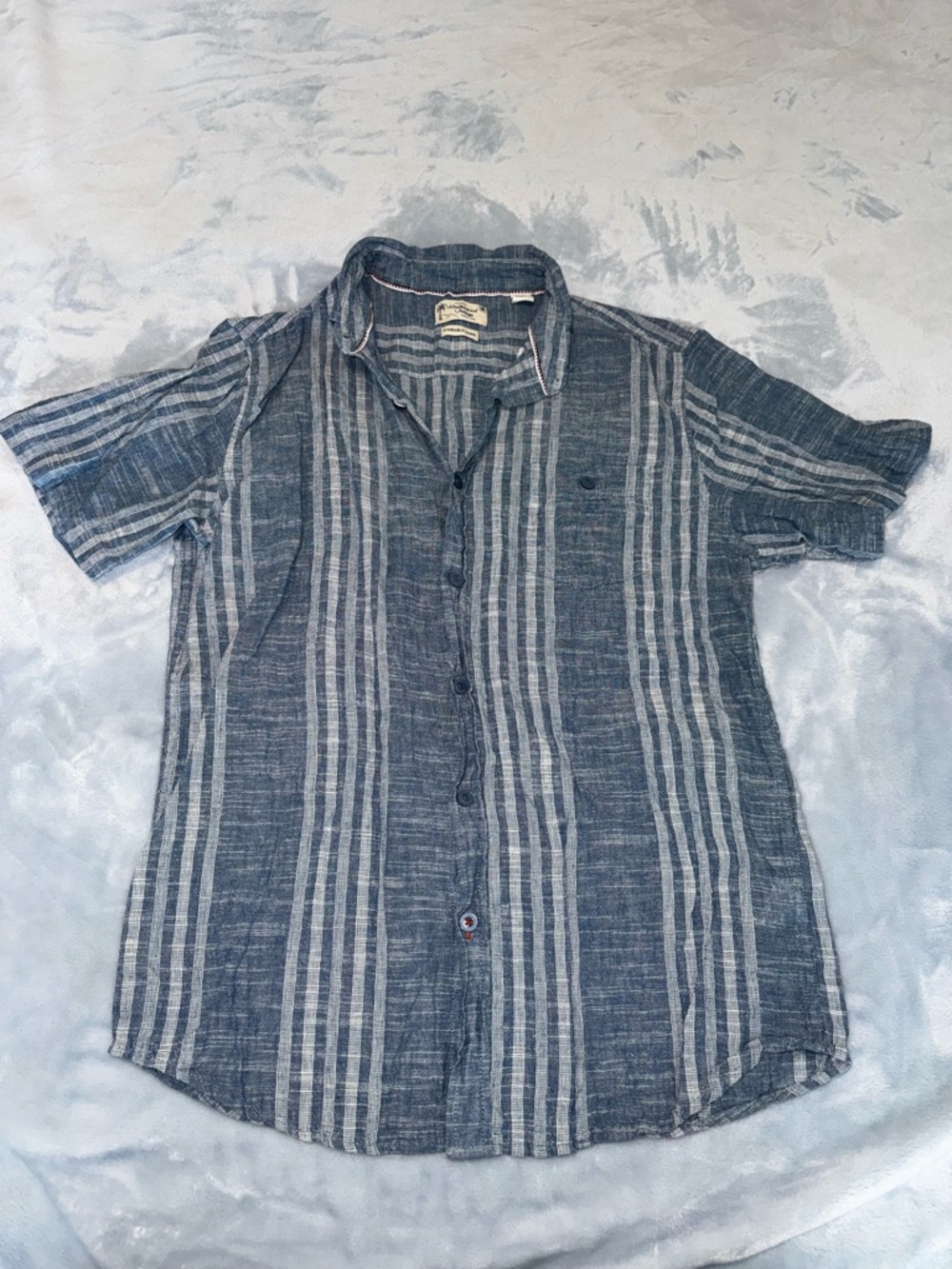 Weatherproof Blue and White Striped Short-Sleeve Button-Down Shirt